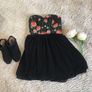 Gb Black Strapless Mini Floral Dress - image 1